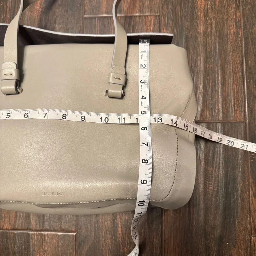 Lia Numa Gray Italian Leather Foldover Carryall Tote Bag Quiet Luxury Capsule